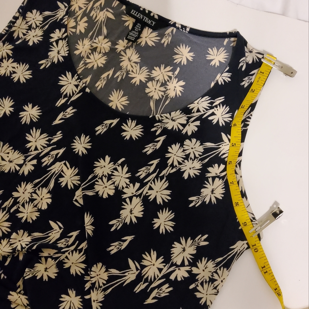Ellen Tracy Black/White Floral Print Sleeveless Side Knotted Wrap Dress Size L - Picture 5 of 9
